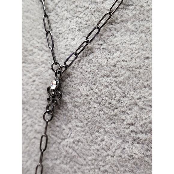 Gunmetal Y Necklace and Earring Set Blue Crystal Beads Modern Fashion Jewelry - Picture 4 of 13